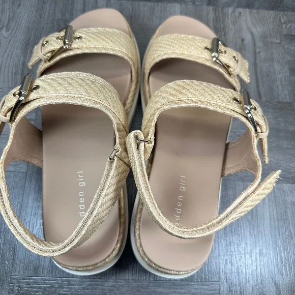 Madden Girl Sandals Womens 9.5 Natural Raffia Platform Buckle Flatform NEW - Picture 6 of 8